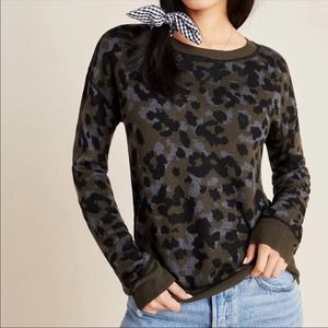 Anthropologie Ethan Camo Green Knit Crewneck Sweater - S
